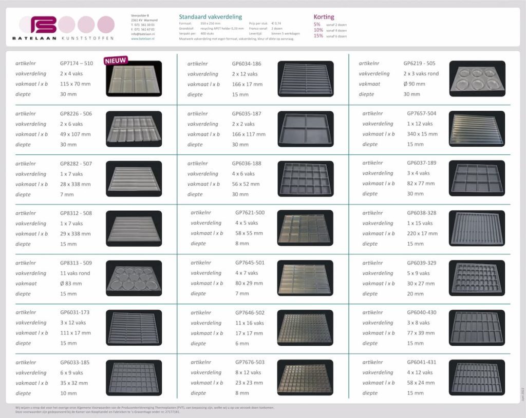Standaard kunststof vakverdeling 1 Standaard trays helder apet
