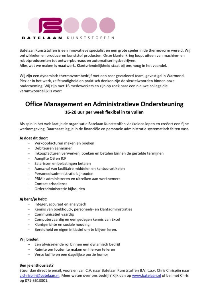 Werken bij Batelaan 1 Vacature Office management